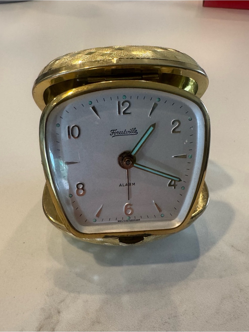 Vintage Western Germany Gold Folding Travel Alarm Clock